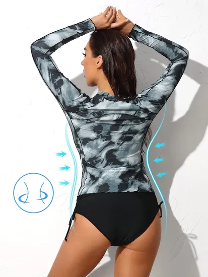 Women Long Sleeve Printed Swim Shirts Rashguard Upf 50