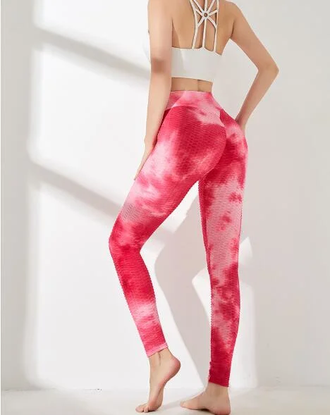 Multi Color Peach Hip Lifting High Waist Tie Dye Yoga Pants