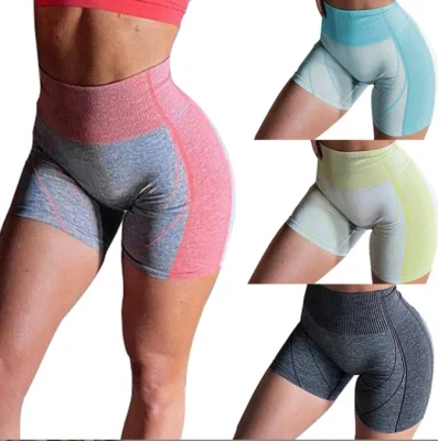 Women Seamless Bright Line Compression Fitness Pants Yoga Running Gym Shorts